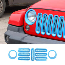 For 2007-2018 Jeep Wrangler JK Upgrade Front Honeycomb Mesh Grille+Front Headlight Inserts Trim Bezels RT-TCZ