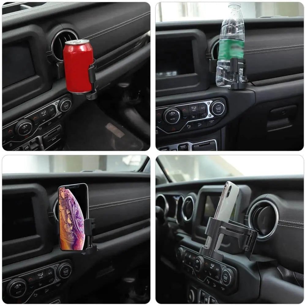 KaTur Porte-Gobelet & Support Téléphone Multifonction Jeep Wrangler JK 2012-2018 – 2-en-1 Pratique