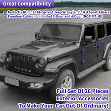For 2018+ Jeep Wrangler JL 4-Door – 26PCS Exterior Hood, Door, Tailgate Hinge & Handle Trim Cover Kit RT-TCZ