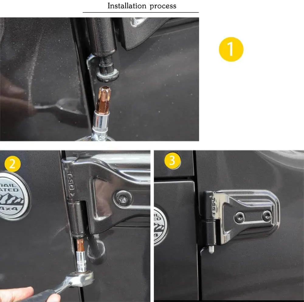 Door Hinge Pin Repair Kit For Jeep Wrangler 2007-2018 - 4 Pins & Nuts, Zinc Plated Steel, Anti-Rust Black Finish