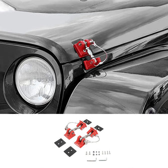 For 2007-2017 Jeep Wrangler JK  Stainless Steel Latch Hood Catch Kit (Red)