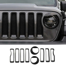 For 2018-2023 Jeep Wrangler JL JLU & Gladiator JT Front Grille Inserts & Angry Eyes Headlight Cover Trim RT-TCZ