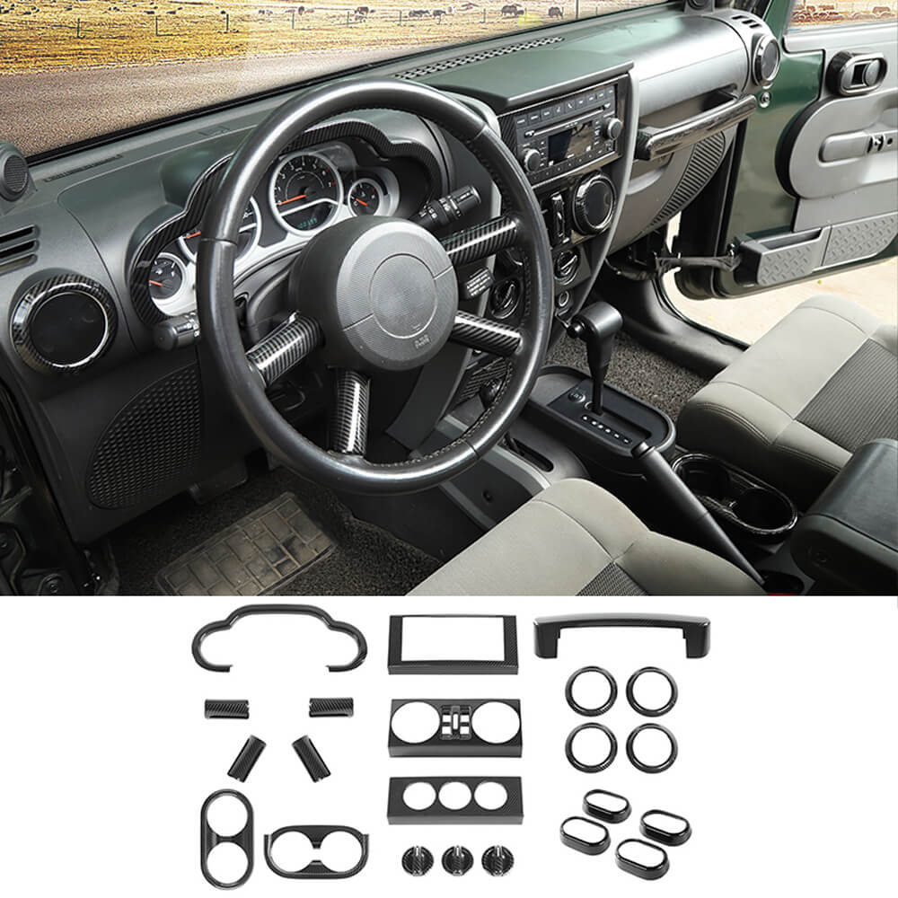 RT-TCZ 22PCS Full Set Interior Decoration Trim Kit ABS Frame Trim for Jeep  Wrangler JK JKU 2007-2010 Carbon Fiber