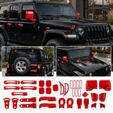 For 2018+ Jeep Wrangler JL 4-Door – 31PCS Exterior Full Set Trim Kit - Hood, Door, Tailgate Hinge & Handle Mirrior Cover
