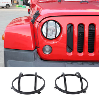 For 2007-2017 Jeep Wrangler JK Iron Front Headlight Lamp Protector Cover Trim Guard RT-TCZ