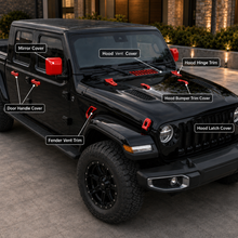 For 2020+ Jeep Gladiator JT 4-Door – 25PCS Exterior Full Set Trim Kit - Hood, Door, Hinge & Handle Mirrior Cover RT-TCZ