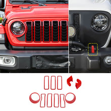 For 2024+ Jeep Wrangler JL & Gladiator JT Exterior Front Grille Inserts Headlight Trim Ring & Tow Hook Protective Cover (11 pcs) RT-TCZ