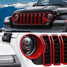 For 2024+ Jeep Wrangler JL & Gladiator JT Exterior Front Grille Inserts Headlight Trim Ring & Tow Hook Protective Cover (11 pcs) RT-TCZ