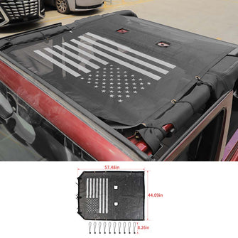 For 2007-2017 Jeep Wrangler JK 2Dr Sunshade UV Protection Mesh Heat Shade Soft Top US Flag RT-TCZ