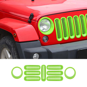 For 2007-2017 Jeep Wrangler JK Upgrade Front Honeycomb Mesh Grille+Front Headlight Cover Inserts Trim RT-TCZ