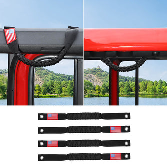 For 2024+ Jeep Wrangler JL/Gladiator JT 4 x Roll Bar Roof Top Paracord Grab Handles Grip US Flag 4-Door