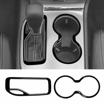 For 2016-2021 Jeep Grand Cherokee Gear Shift Panel & Cup Holder Cover Trim Ring Bezels RT-TCZ