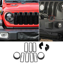 For 2024+ Jeep Wrangler JL & Gladiator JT Exterior Front Grille Inserts Headlight Trim Ring & Tow Hook Protective Cover (11 pcs) RT-TCZ