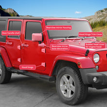 For 2007-2018 Jeep Wrangler JK 4 Door 71 x Car Door, Wiper, Hood , Rearview Mirror & Tow Hook Decoration Cover Kit—Exterior Trim Kit RT-TCZ