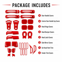For 2020+ Jeep Gladiator JT 4-Door – 25PCS Exterior Full Set Trim Kit - Hood, Door, Hinge & Handle Mirrior Cover RT-TCZ