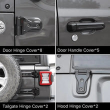 For 2018+ Jeep Wrangler JL 4-Dr 17x Door Handle/Door & Engine Hood & Spare Tire Bracket Hinge Trim Cover RT-TCZ