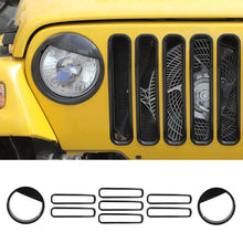 For 1997-2006 Jeep Wrangler TJ Exterior Front Headlight Bezels Grille Insert Trim Cover Kit (9 pcs) RT-TCZ
