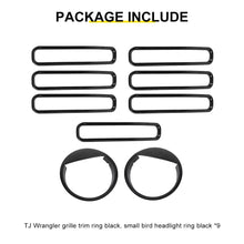 For 1997-2006 Jeep Wrangler TJ Exterior Front Headlight Bezels Grille Insert Trim Cover Kit (9 pcs) RT-TCZ