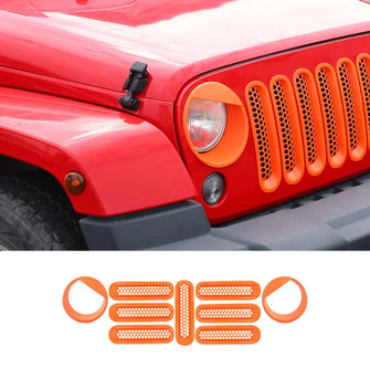 For 2007-2017 Jeep Wrangler JK Upgrade Front Honeycomb Mesh Grille & Angry Eyes Headlight Cover Trim RT-TCZ