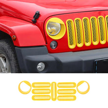For 2007-2017 Jeep Wrangler JK Upgrade Front Honeycomb Mesh Grille & Angry Eyes Headlight Cover Trim RT-TCZ