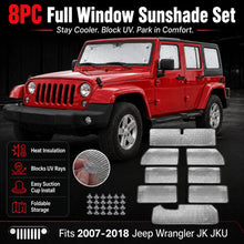 For 2007-2018 Jeep Wrangler JK JKU 4-Door, 8PCs Heat Insulation Windshield Full Window Sunshade Sunscreen Visor RT-TCZ