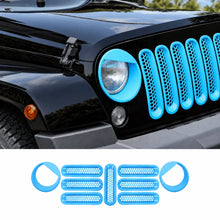 For 2007-2018 Jeep Wrangler JK Upgrade Front Honeycomb Mesh Grille & Angry Eyes Headlight Bezels Trim Kit RT-TCZ