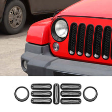 For 2007-2018 Jeep Wrangler JK Upgrade Front Honeycomb Mesh Grille+Front Headlight Inserts Trim Bezels RT-TCZ