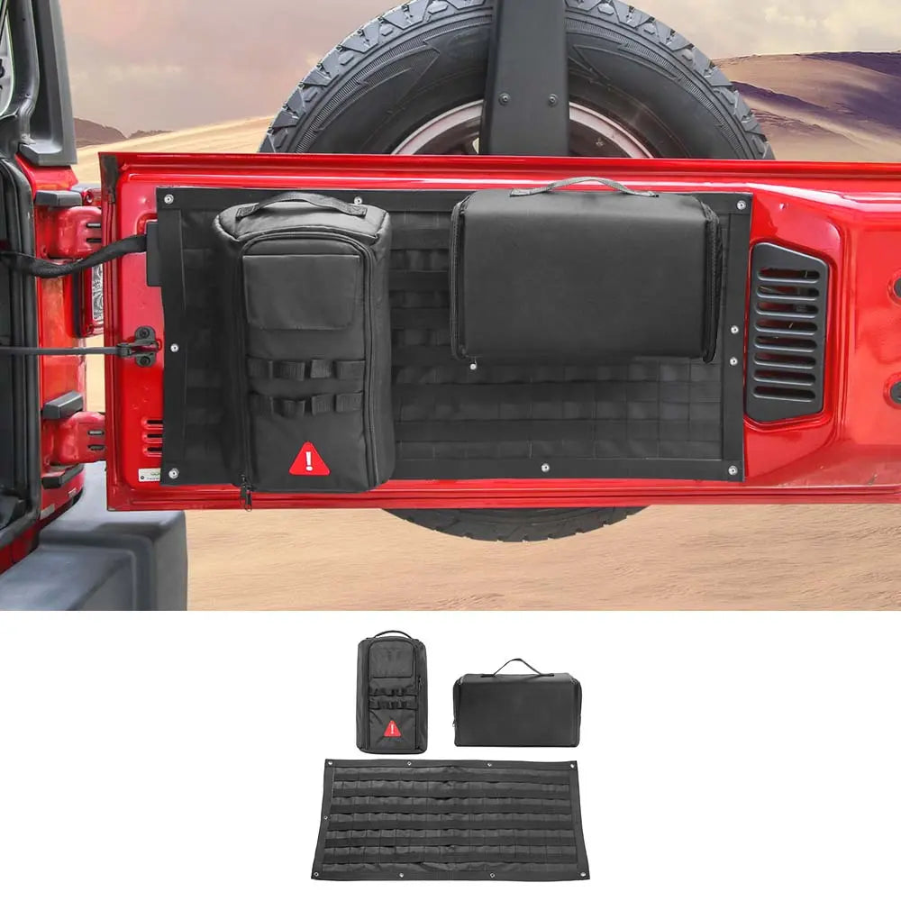 CheroCar Tailgate Storage Bag Set For Jeep Wrangler JK JL (2007+) – 3-Piece Tool Organizer