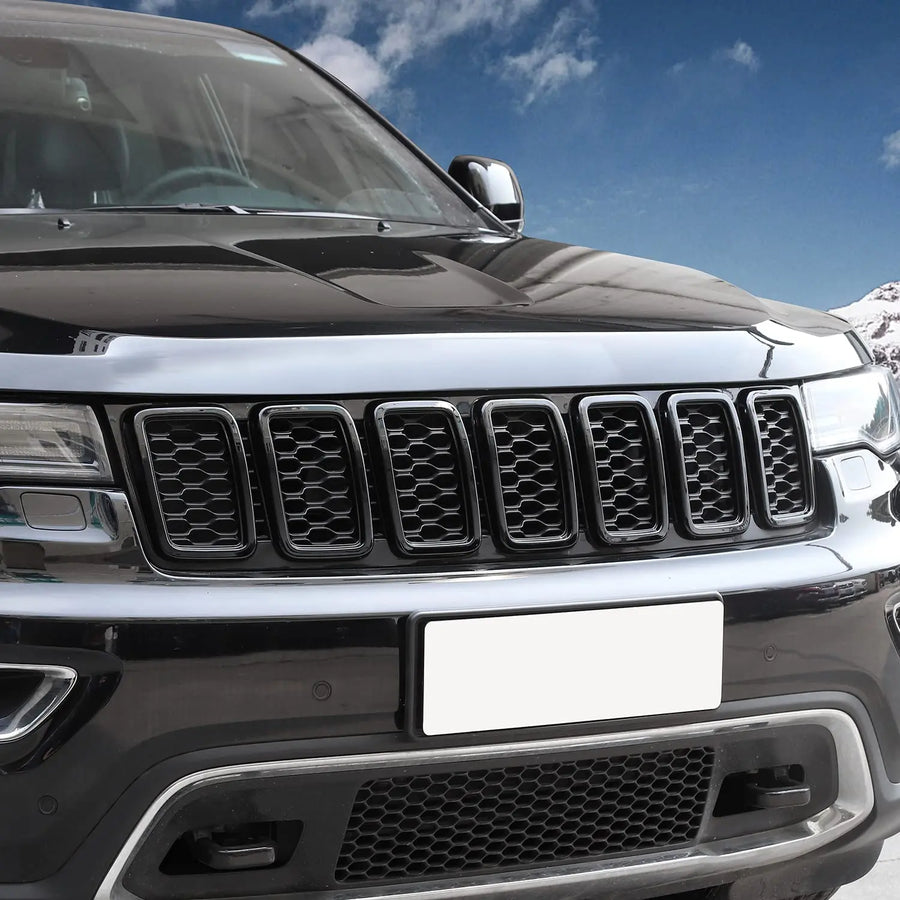 thumbnail image 2 of 7pcs Gloss Black Front Grille Trim Ring Insert For Jeep Grand Cherokee 2014-2016 2 of 14