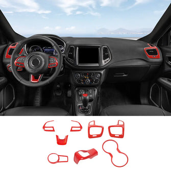 For 2017–2020 Jeep Compass 8 x Interior Dashboard & Center Console Accent Trim Kit – Full Dash Cover Set RT-TCZ