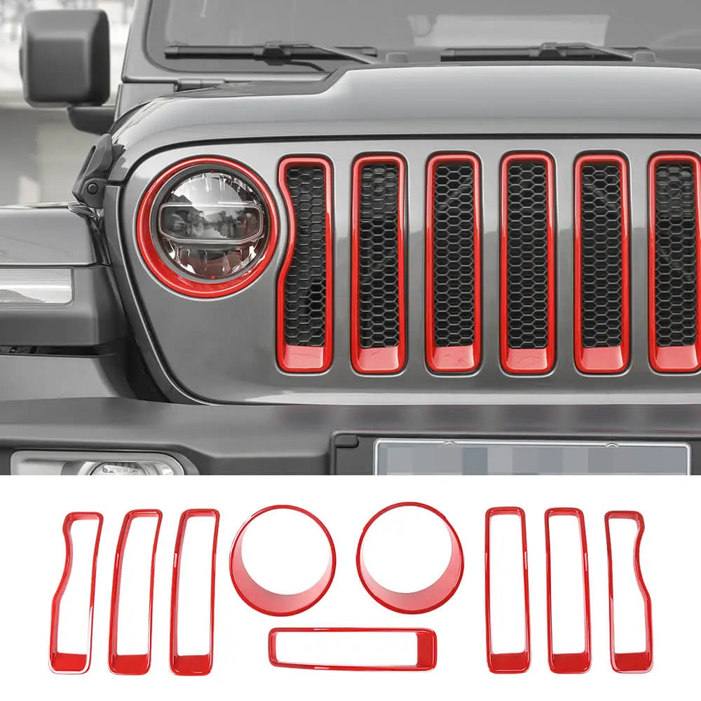 jeepさま Front Grille Inserts & Headlight Bezels Trim for Jeep Wrangler JL