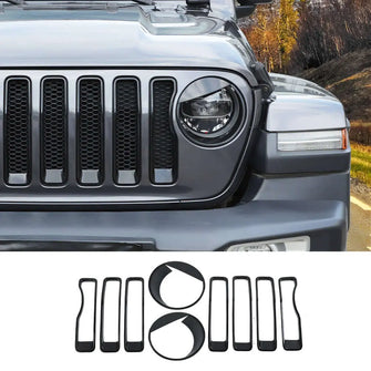 For 2018-2023 Jeep Wrangler JL Premium Edition Front Grille Inserts & Angry Eyes Style Headlight Bezels Trim（Premium Edition） RT-TCZ