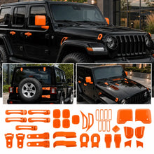 For 2018+ Jeep Wrangler JL 4-Door – 31PCS Exterior Full Set Trim Kit - Hood, Door, Tailgate Hinge & Handle Mirrior Cover RT-TCZ