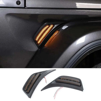 For 2018+ Jeep Wrangler JL JLU Gladiator JT LED Fender Marker Lights Side Turn Signal Lamp Smoke Lens 2pcs RT-TCZ