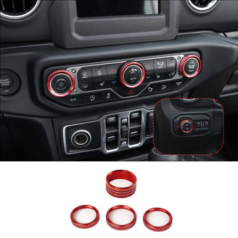 For 2018+ Jeep Wrangler JL JLU & Gladiator JT A/C & Headlight Switch Knob Trim – Aluminum Alloy Accent Rings Style A/B/C RT-TCZ
