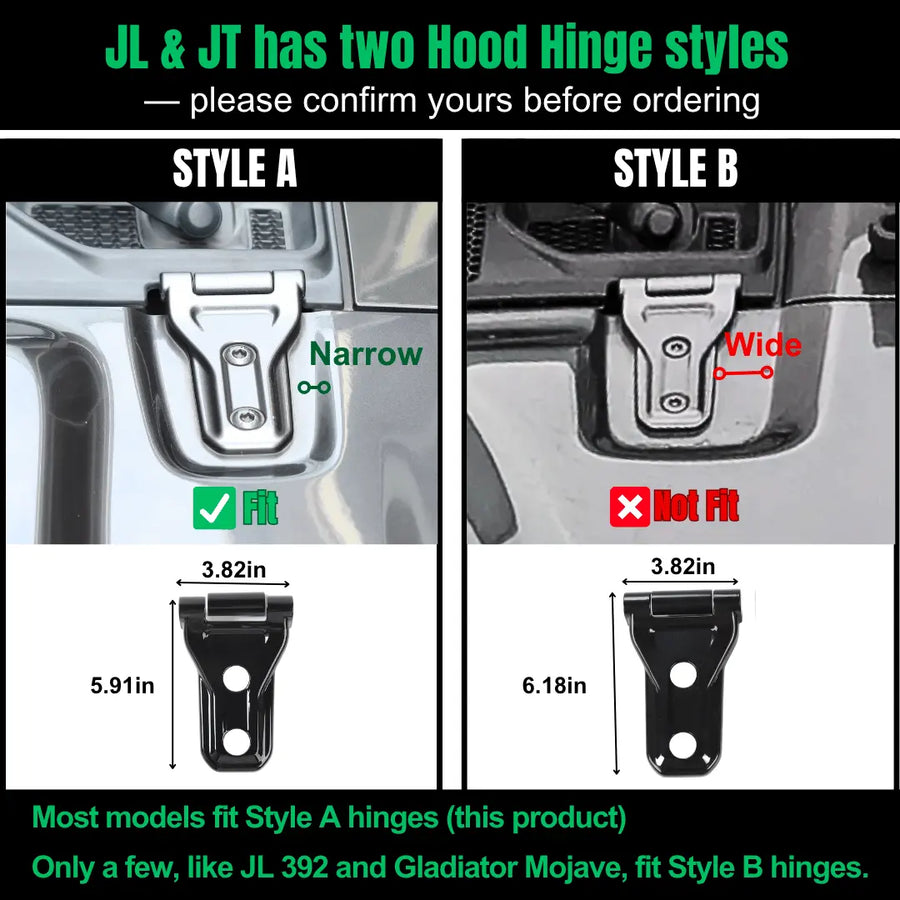 RT-TCZ Hood Hinge Cover Trim for 2018-2025 Jeep Wrangler JL JLU