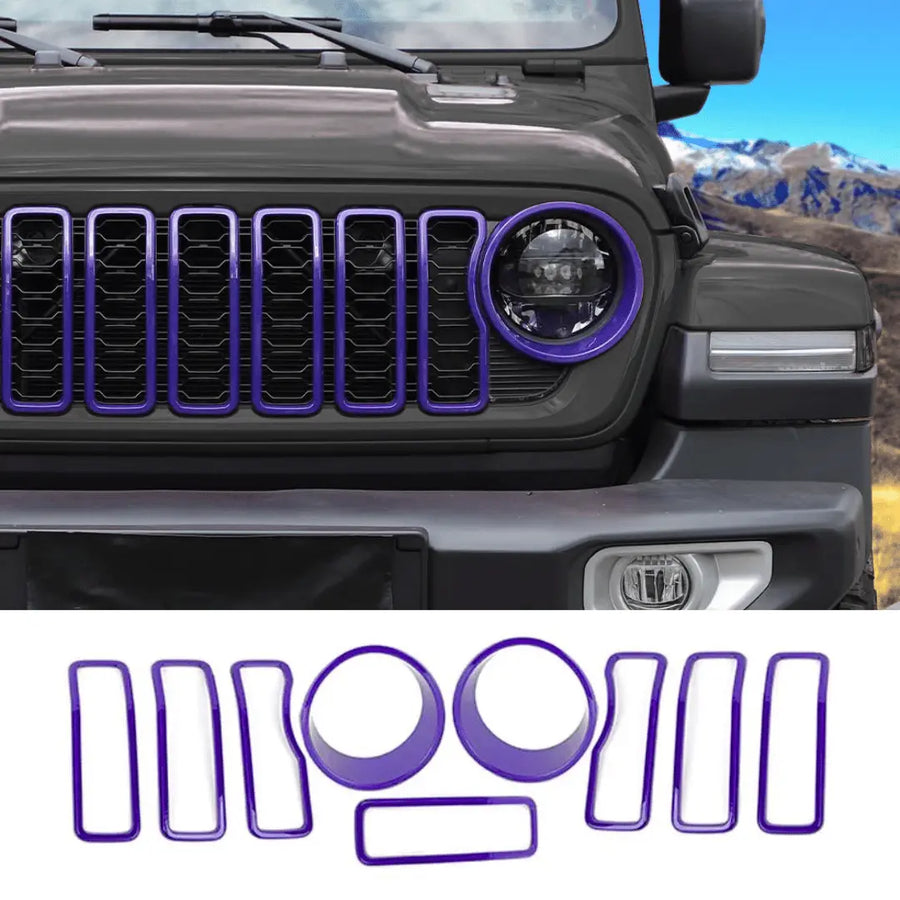 RT-TCZ Grill Insert+Front Headlight Cover Trim For Jeep Wrangler