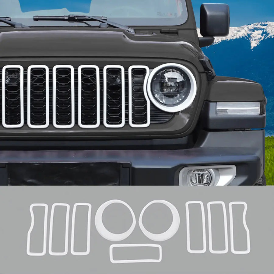 Front Grille Esh Inserts & Headlight Cover For Jeep Wrangler JL JLU - View #4