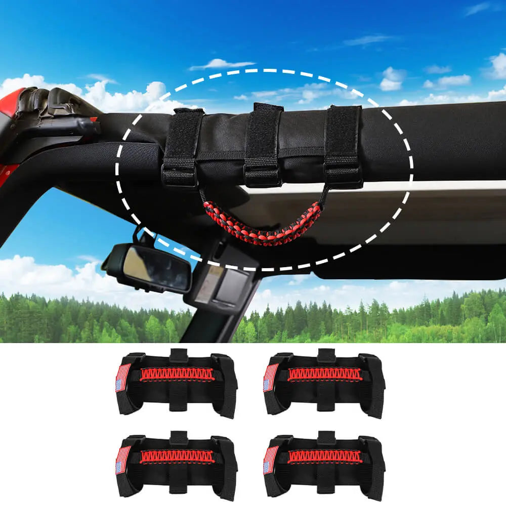 ROADFAR 4 Pack Roll Bar Grab Handles For 1995-2018 For Jeep Wrangler YJ Cj Tj Jk Jku Jl Jlu Sports Sahara Freedom Rubicon X Unlimited X 2 4 Door Roll Bar Red Accessories