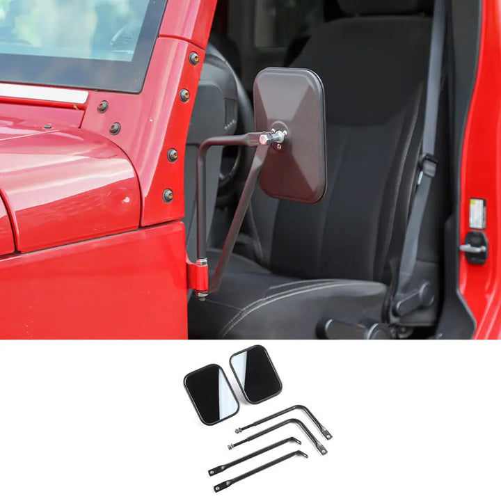 Door Off Hinge Mount Mirrors For Jeep Wrangler JL, JK, YJ, TJ, LJ – Black Aluminum, Pair
