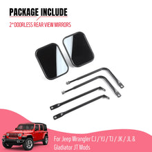 For Jeep Wrangler CJ YJ TJ JK JL & JT Side Mirrors Square Doorless Rear View Quick Release Mirrors Textured RT-TCZ