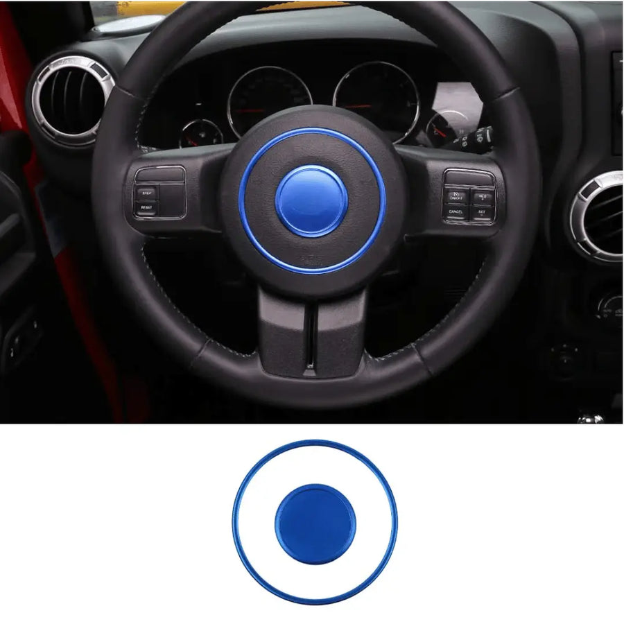 Red Aluminum Steering Wheel Center Ring Trim Set – Fits Jeep Wrangler 2007-2017 & Grand Cherokee 2011-2013 (2-Piece Kit)