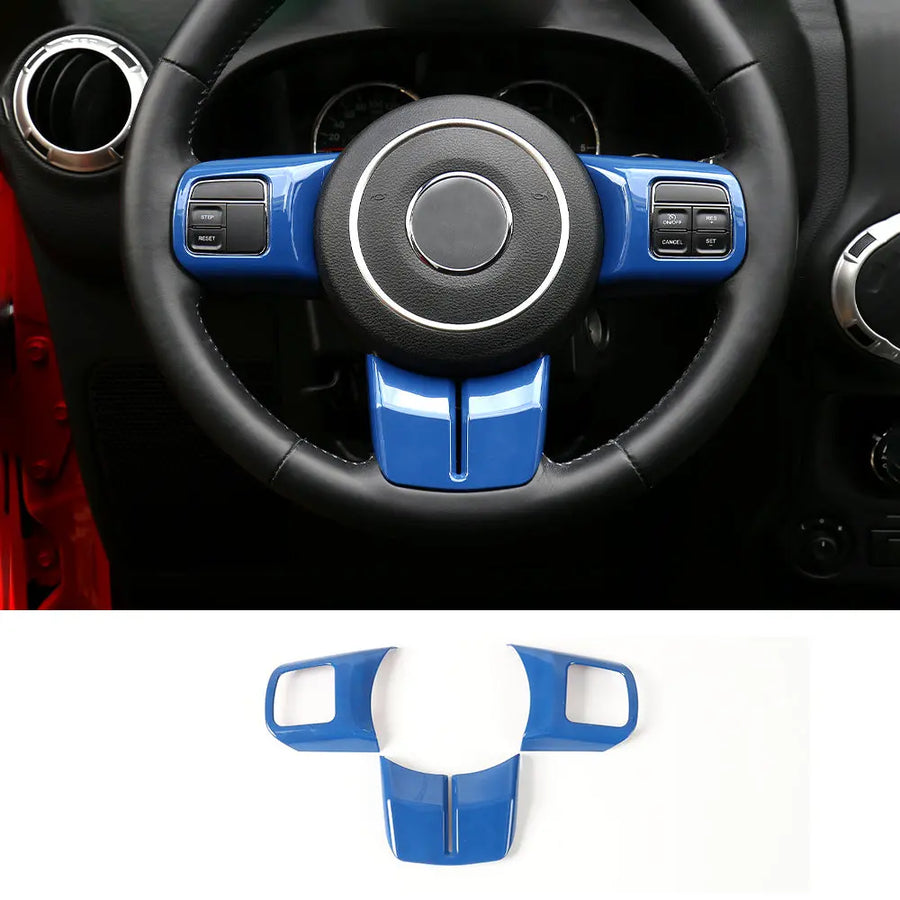 CheroCar Steering Wheel Center Cover Trim – Black Alloy Rings For Jeep Wrangler (2011-17), Grand Cherokee (2011-13), Compass (2011+)