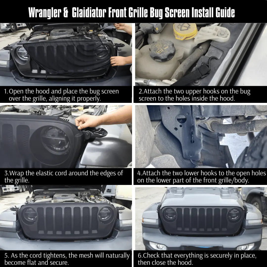 RT-TCZ Car Front Face Insect Net Decor For Jeep Wrangler TJ JK JL