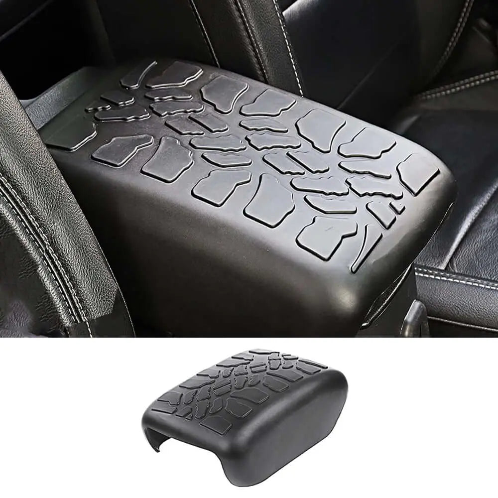 Universal Car Armrest Cushion Cover – Black Leather, Center Console Pad For Jeep