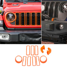 For 2024+ Jeep Wrangler JL & Gladiator JT Exterior Front Grille Inserts Headlight Trim Ring & Tow Hook Protective Cover (11 pcs) RT-TCZ