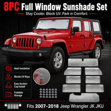 For 2007-2018 Jeep Wrangler JK JKU 4-Door, 8PCs Heat Insulation Windshield Full Window Sunshade Sunscreen Visor RT-TCZ
