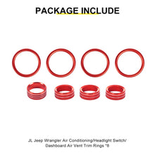 For 2018-2023 Jeep Wrangler & Gladiator JT Air Conditioning Headlight Switch Dashboard Air Vent Trim Ring (8 pcs) RT-TCZ