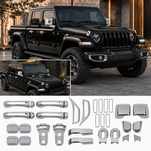 For 2020+ Jeep Gladiator JT 4-Door – 25PCS Exterior Full Set Trim Kit - Hood, Door, Hinge & Handle Mirrior Cover RT-TCZ