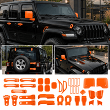 For 2018+ Jeep Wrangler JL 4-Door – 31PCS Exterior Hood, Door, Tailgate Hinge & Handle Trim Cover Kit RT-TCZ